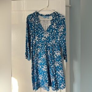 Draper James Teal Blue Floral Long-Sleeve Dress
